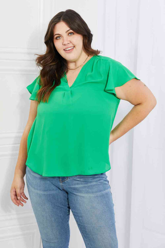 Sew In Love Just For You Full Size Short Ruffled Sleeve length Top in Green38.00 Blouses Momo’s Boutique
