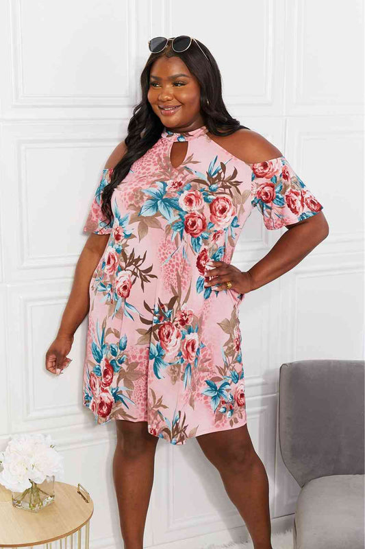 Sew In Love Full Size Fresh-Cut Flowers Cold-Shoulder Dress45.00 Dresses Momo’s Boutique