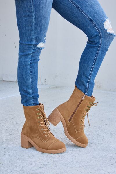 Forever Link Lace-Up Zipper Detail Block Heel Boots21.24 Shoes Momo’s Boutique